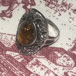 Green Amber Gemstone Ring Size 10 925