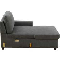 Dark Grey Flannelette Chaise Couch Living Room 