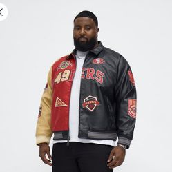 NFL 49ers, Men’s Big & Tall, Red/Black, Marquee Star Faux Leather Long Sleeve Varsity Jacket, Sizes XXL, XXXL, New With Tags, Great Gift 🎁 