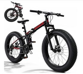 Foldable Fat Tire Mountain Bike, 26 Inch All Terrain MTB with 21-Speed Shifter& Disc Brakes, Carbon Steel Frame, 4" Wide Tires for Adults Men Women, O
