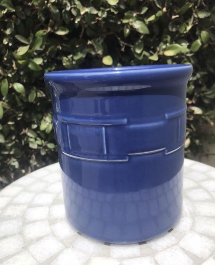 Longaberger Pottery Cornflower Blue Woven Traditions Utensil Crock/ Holder/ Kitchen Container/ House Storage