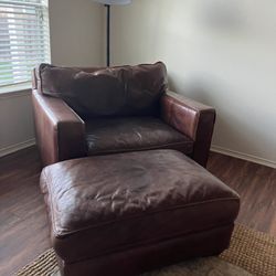Leather Chair & A Half With Ottoman