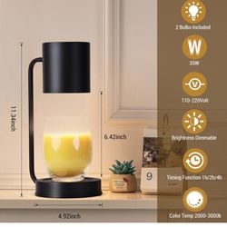 Candle Warmer Lamp with Timer, Dimmable Candle Lamp Warmer with 2 Bulbs, Lamp Candle Warmer Compatible with Large Jar Candles, Electric Candle Warmer 