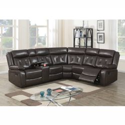 Brown Or Grey Gel Leatherette Manual Recliner Sectional Brand New In Box Firm Price $999