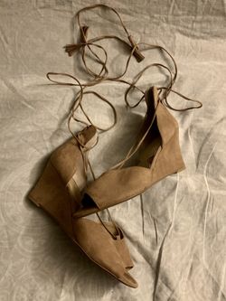 Tan suede wedge open toe heels women’s size 8