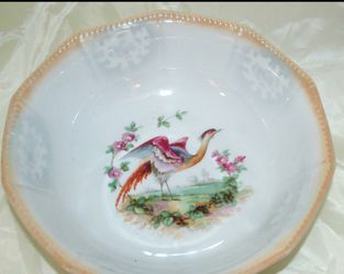 Hand Painted German Luster Ware Pheasent Bowl with Iridescence