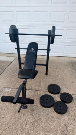 Marcy Standard Adjustable Bench With 100 Lb Weight Set And Leg Developer