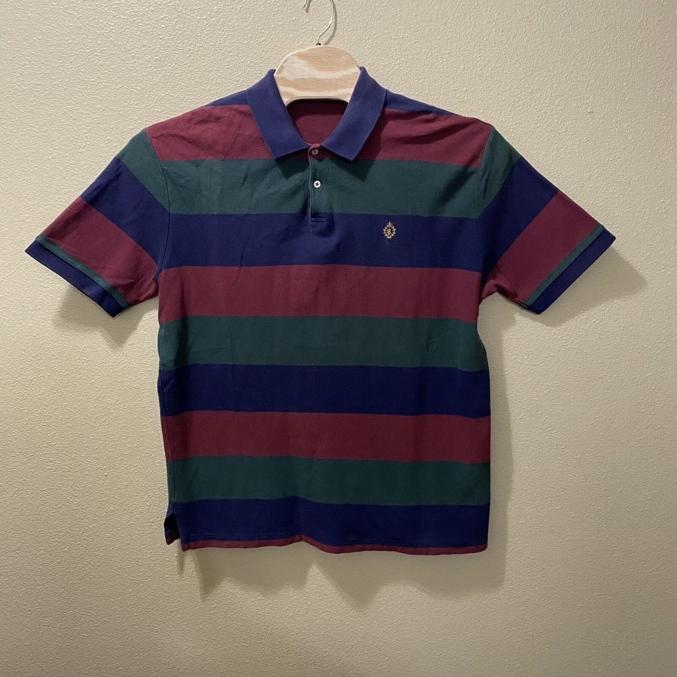Men’s XL Vintage Lauren Ralph Lauren Burgundy Green Navy Stripe Polo Shirt