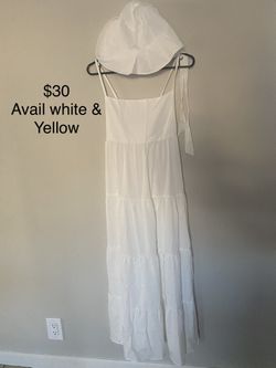White Long Dress With A Hat