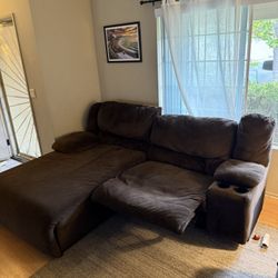 Recliner Sectional Sofa 3 Pieces, Brown In Good Condition