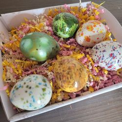 Vtg Retro 70's Hand Painted Ceramic Eggs Colorful Display Decor Easter Set of 6