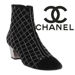 CHANEL Suede Strass  Rhinestone Bling Short Boots