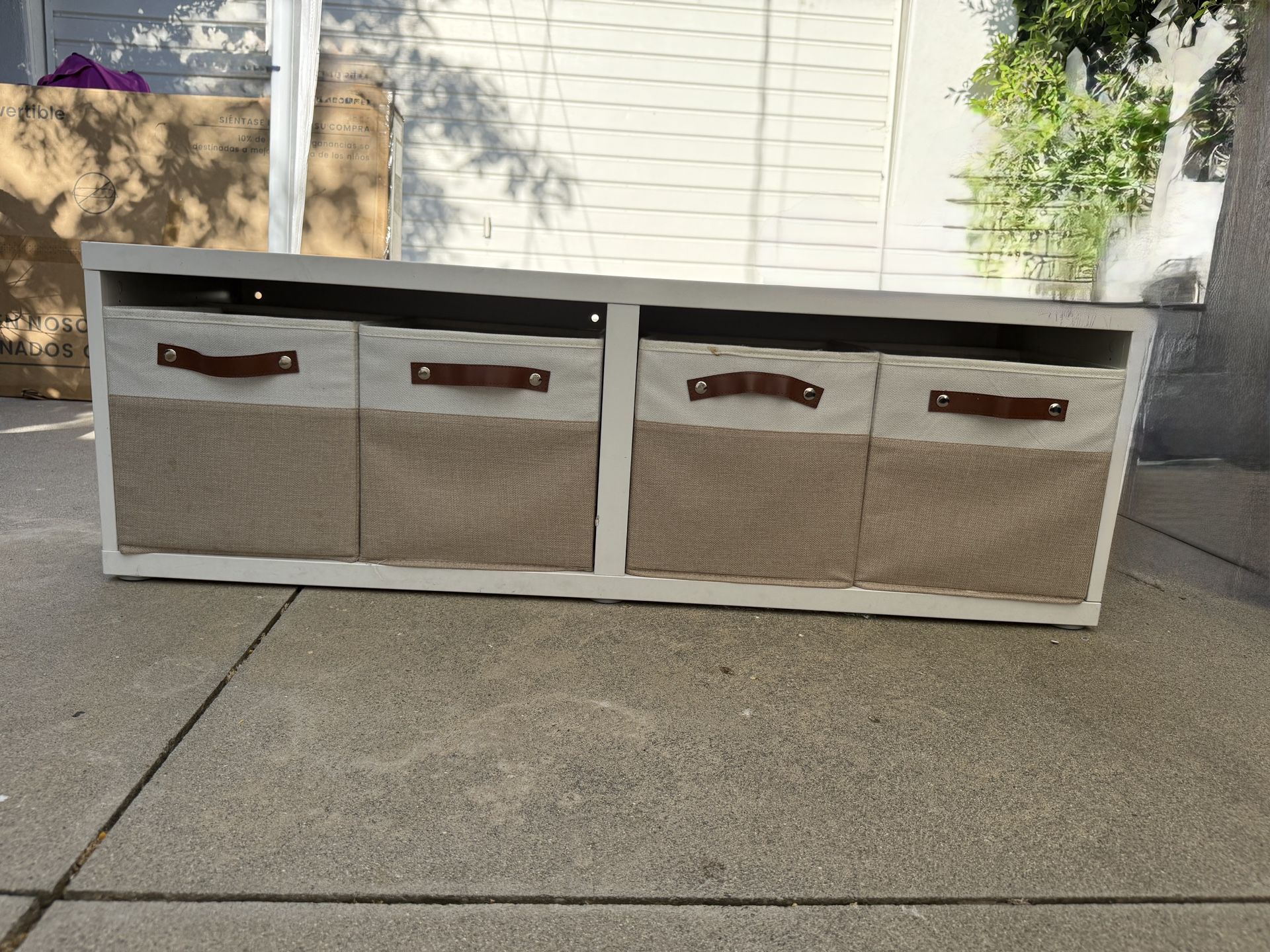 Entry Bench / Cabinet With 4 Pull Out Fabric Drawers
