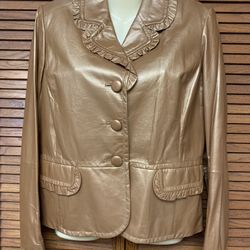 St. John 10 Women’s Pearlized Bronze Gold Soft Lamb Leather Jacket NEW