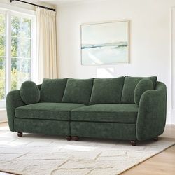 LUE BONA 90.6" Chenille Upholstered Sofa with 6 Pillows, Modern 3-Seater Sofa Couch for Living Room Bedroom Apartment,