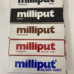 Milliput Lot of 5 Two-Part Epoxy Putty 4 oz each; White, Black, Terracotta, Yellow-Grey, Silver-Grey