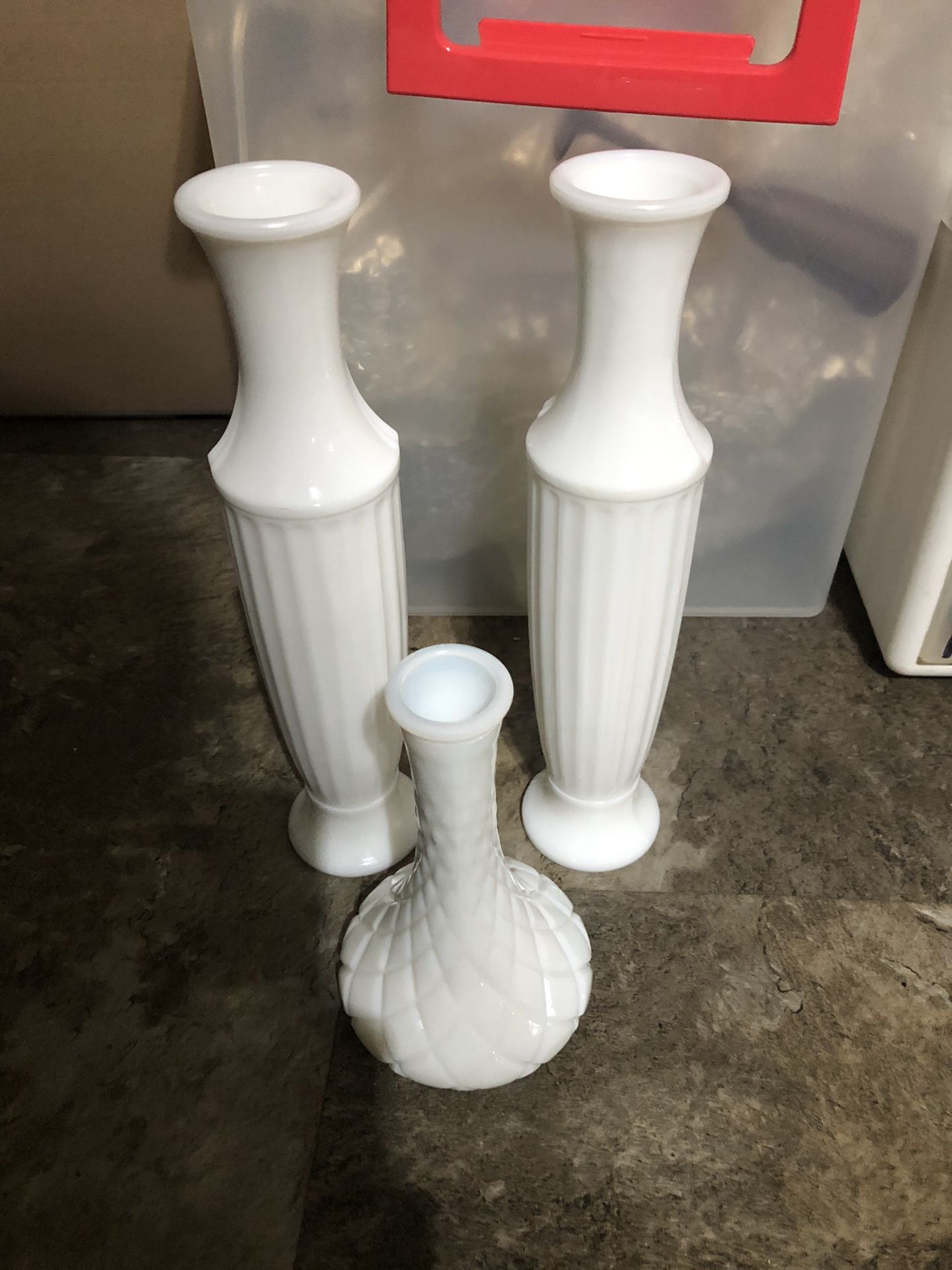 3 Milk Glass Vases