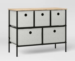 36" Wide 5 Fabric Drawer/Bin Dresser Black Frame