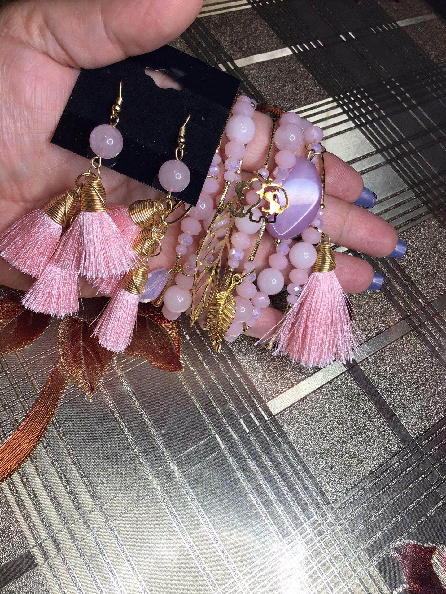 Beautiful Pink Crystal Bracelet And Earrings Set $25