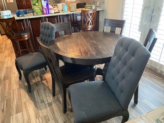 Dark Wood Round Dining Table with Chairs