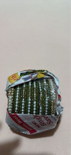 Green and Gold Beaded Bangles Set 15 each
