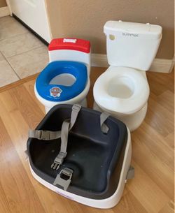 Booster seat and two potty training toilets