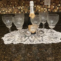 6 Wine/ Champagne Crystal Glasses New Years 
