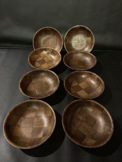 8 vintage wooden salad bowls