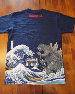 NWT Godzilla T-Shirt Graphic Mens Medium Blue Double Side Japanese Toho JAPAN RARE