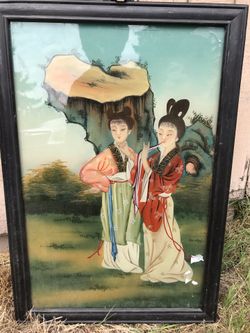 vintage chinese reverse glass painting