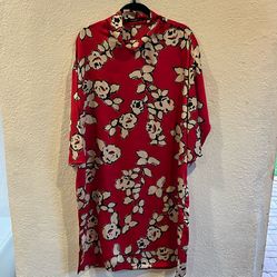 Zara Size XL Bold Red Floral Tent Pullover Dress 