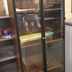 63'' Tall Brown Glass Display Dining China Cabinet,  4-Tier Wooden Curio Liquor Storage Lighted Hutch with Glass Door , Walnut