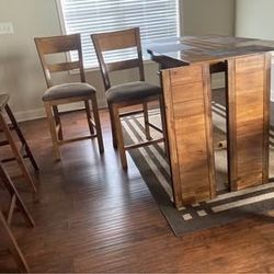 Solid Wood Table + 4 Chairs + Barstools + Rug + Placemats 