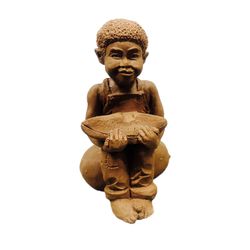 Charming Terracotta Sculpture: Boy Holding a Fruit 