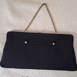 BLACK VINTAGE EVENING PURSE/CLUTCH  WITH GOLD EMBELLISHMENTS AND CRYSTALS 