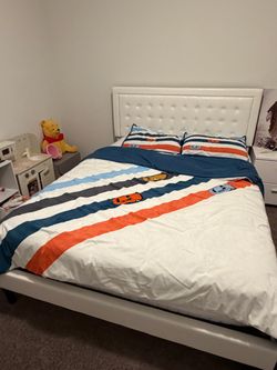 White Tufted Upholstered Bed Frame