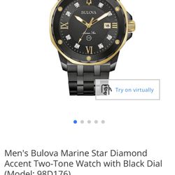 Bulova Marine Star Diamond Accent Two-Tone Watch With Black Dial