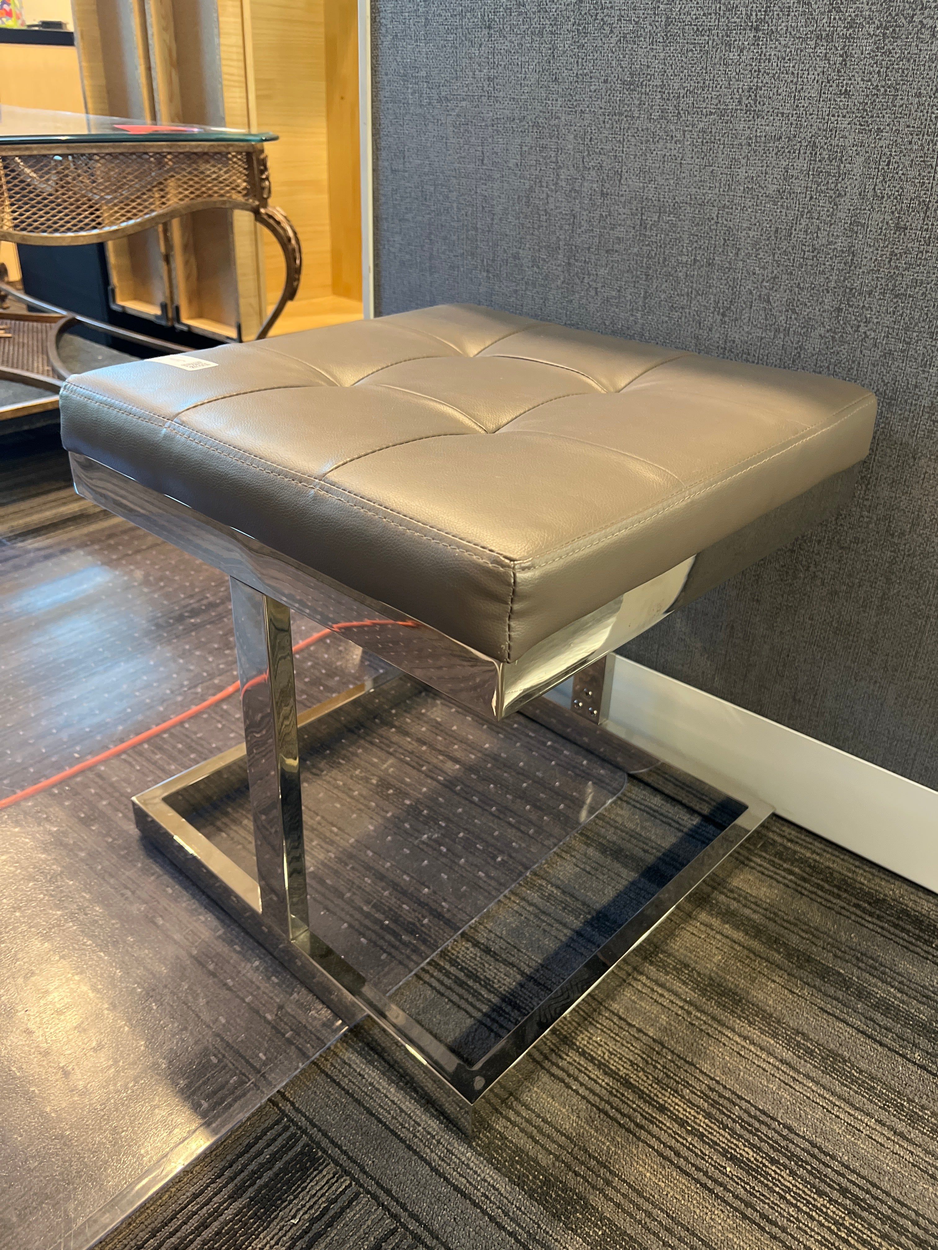 Pair of Modern Chrome & Faux Leather Stools