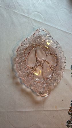 10 inch Pink Rose Avocado Pear Indiana glass platter
