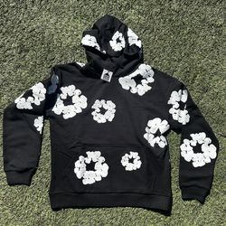 BLACK DENIM TEAR HOODIE 