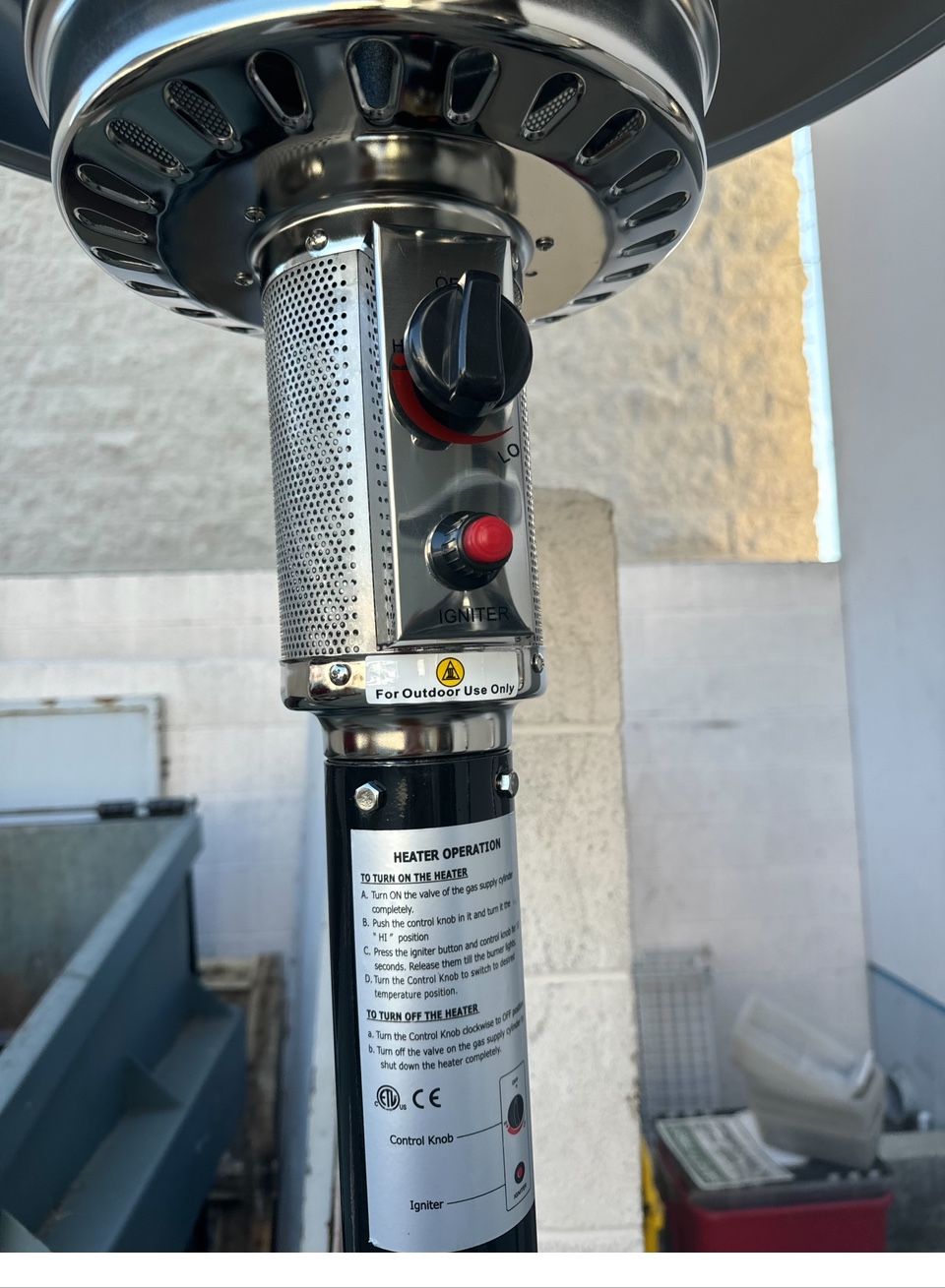 Patio Heater Turns off When Knob Released 