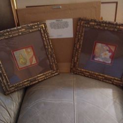 Two 18-in Frames With Flowers And Pottery.