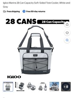 Igloo Marine 28 Can Capacity Soft-Sided Tote Cooler, White and Gray