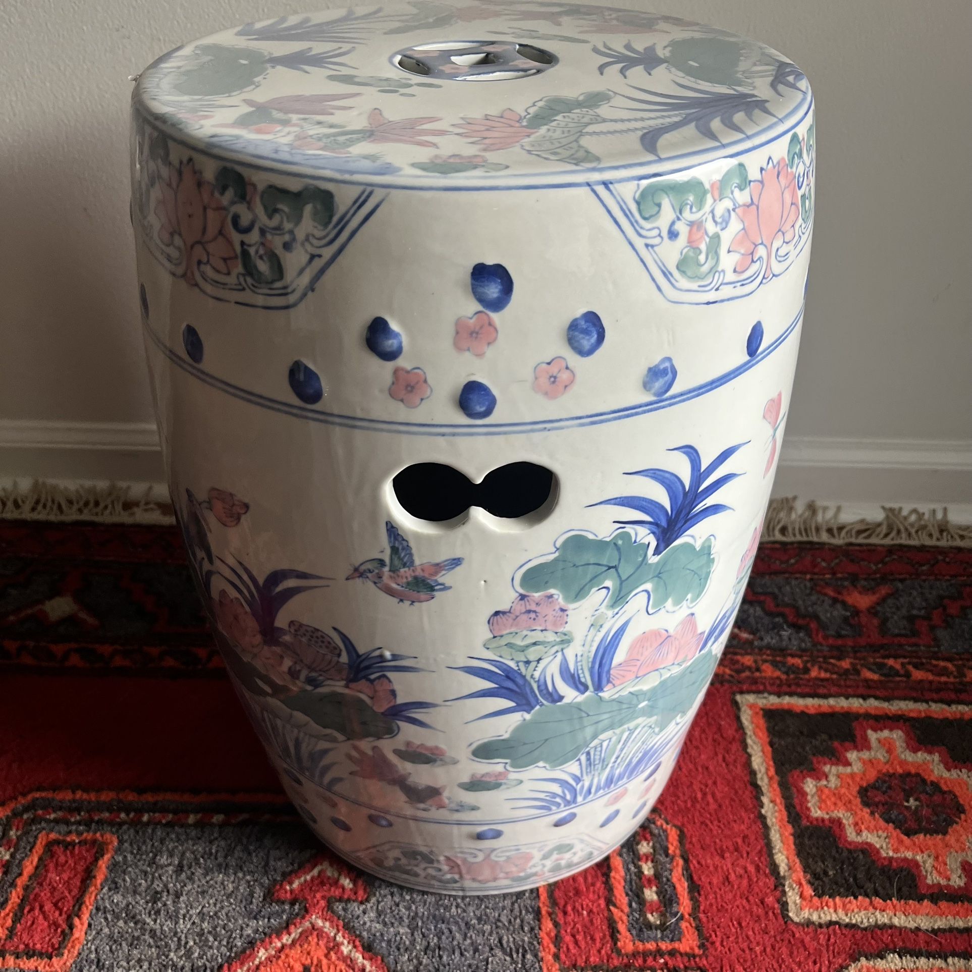 Garden Stool Chinoiserie Porcelain Pink Lotus