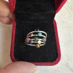 Vintage 925 Sterling Silver 5 Band Ring W/ Multiple Gemstones , Marked Sterling , Size 7.25, Love This Ring ❤️
