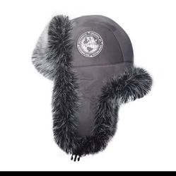 Black and grey fur-trimmed aviator hat
