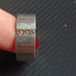 Men's Size 7 Stainless Steel Ring With Three Cubic Zirconian Diamonds Each 2.5 mm