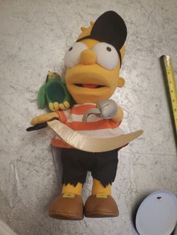 vintage toy TV show Applause Pirate Bart Simpson Plush W/Stand and parrot