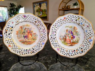 Vintage CICO China Schumann Dresden Style Reticulated Plates - Pair, Made in Germany US Zone