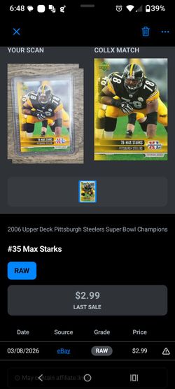 2006 Upper Deck Max Starks Pittsburgh Steelers Card
